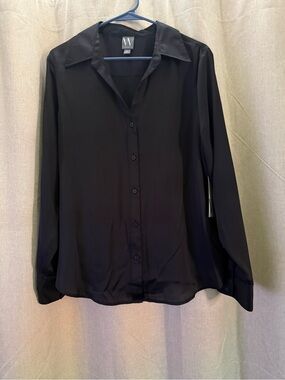Worthington Satin Black Button-Up Blouse